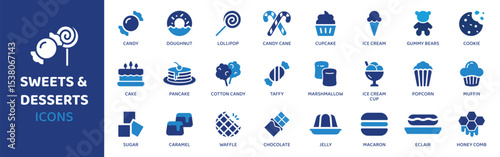 Sweets & Desserts - Icon Collection. Thin Line Set contains such Icons as Dessert, Sweet, Cake, Cupcake, Pie, Icecream, Donut and more. Simple web icons set.