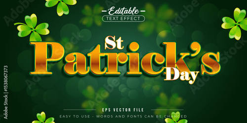 St. Patrick's Day banner with clover leaf sprinkles. Editable text effect.