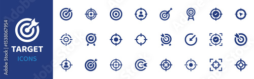 Target - Icon Collection. Thin Line Set contains such Icons as Target, Aim, Goal, Focus, Bullseye, Hit, Scope and more. Simple web icons set.