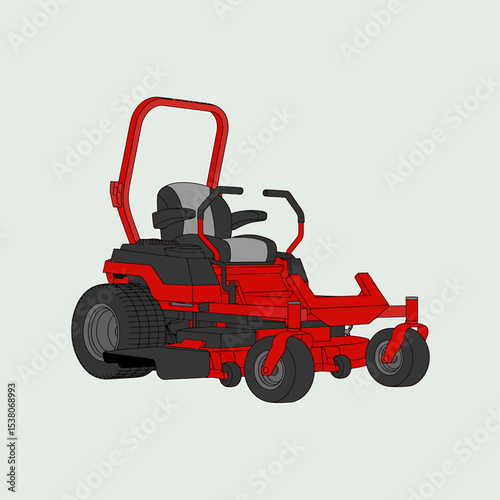 A Digital Illustration of a Red Zero-Turn Mower Landscaping Equipment Design