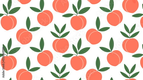 Seamless Peach Pattern Design A Delightful Coral and Green Illustration
