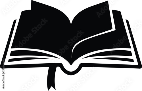 An Open Book Silhouette with Ribbon Bookmark – Clean Minimalist Vector Design, open book with black pages