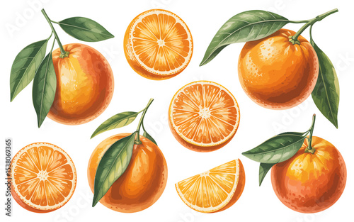 A Watercolor Illustration of Fresh Oranges Vibrant Citrus Fruits