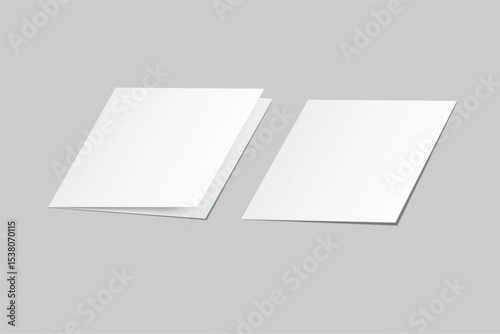 Square open Leaflet, bi fold mockup template .Blank paper, thank you card, notecards, note paper, greeting card, wedding invitation, postcard, brochure or creative work for presentation of design
