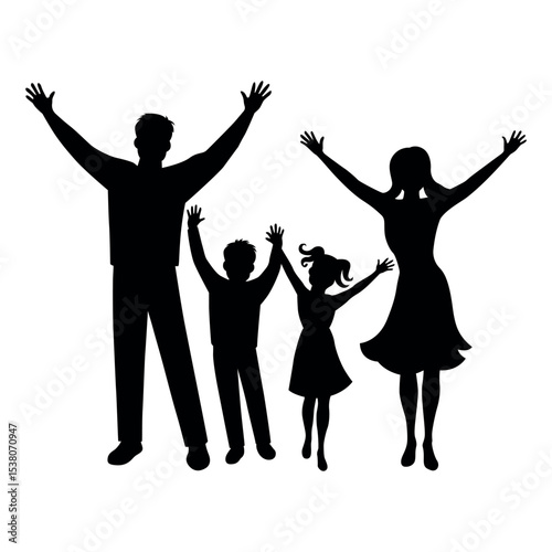 Family celebrating silhouette, happy parents with kids