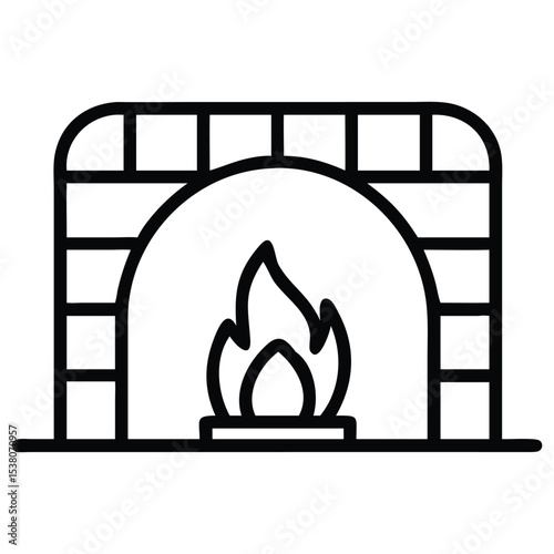 Line art fireplace with fire icons