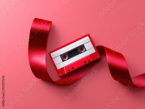Red tape is wrapped around a red and white cassette tape