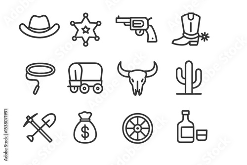 Cowboy culture symbols showcasing Western lifestyle elements relating to the Wild West era