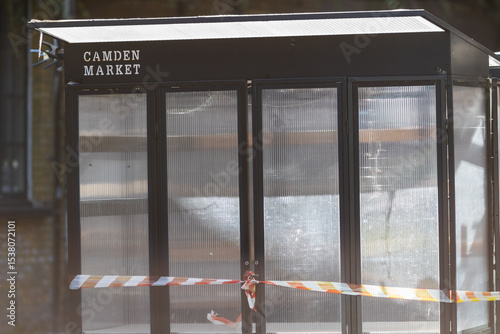 Closed stalls in Camden Market, London, England