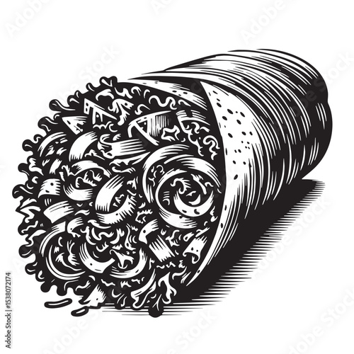 Black Shawarma Silhouette Vector, High Quality Illustration on White Background