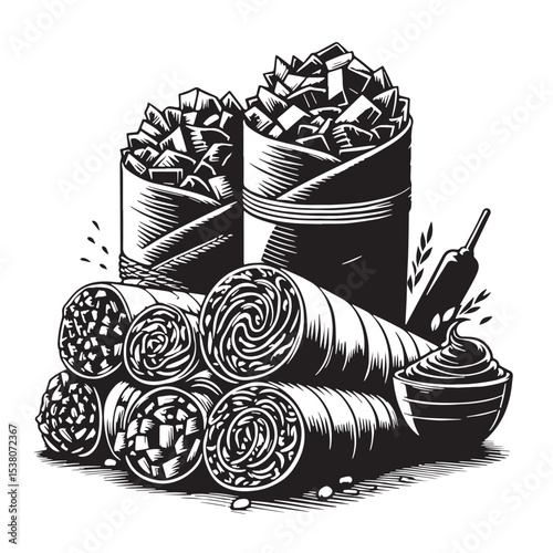 Black Shawarma Silhouette Vector, High Quality Illustration on White Background