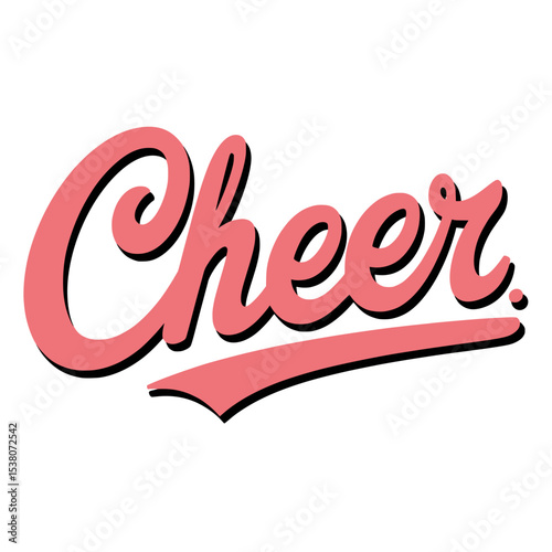 Retro Cheer Script in Pink with Swash, Stylized pink "Cheer" word in retro script with bold shadow and swash underline, blending vintage charm with playful energy.

