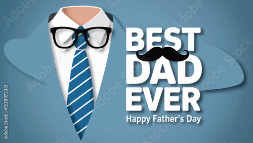 Celebrate Father's Day with this stylish design featuring a dapper suit design glasses a tie and a charming mustache perfect for cards banners or social media posts conveying love and appreciation for
