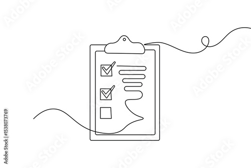 One line drawing of clipboard with checklist minimalist style vector illustration
