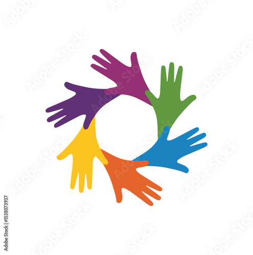 Colorful Circle of Hands  Vector Illustration  , Symbolizing Unity and Diversity illustration
