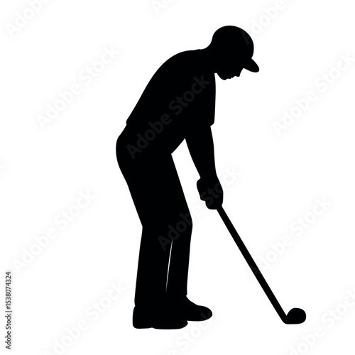 Golf player silhouette hitting ball isolated on transparent background