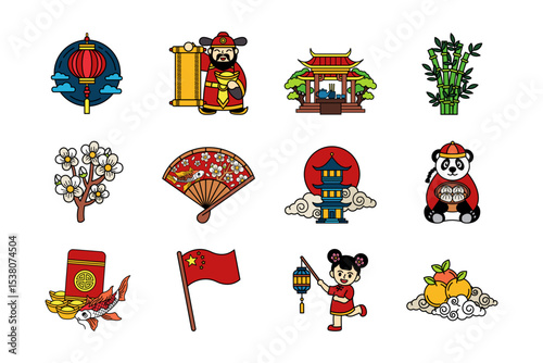 illustration of chinese culture and chinese new year items collection