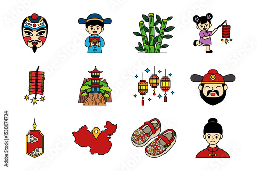 illustration of chinese tradition culture icons collection