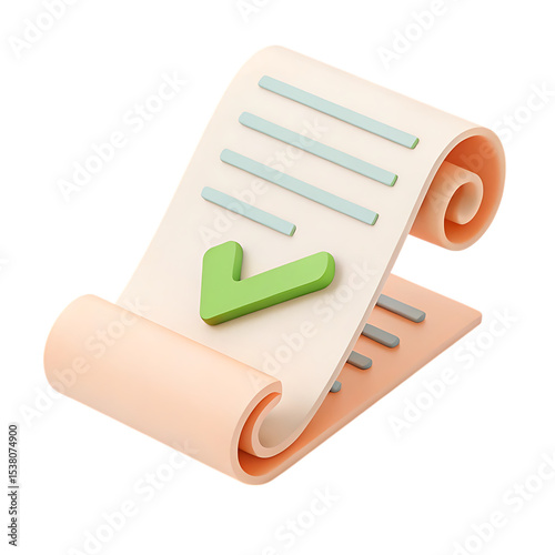 3d render of checklist scroll approved document isolated on transparent background