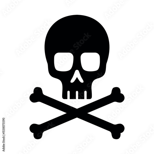 Skull with bones, flat vector pirate danger icon