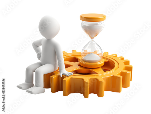 3 D Person Hourglass Gear White Orange isolated on a transparent background
