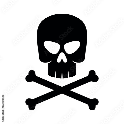 Toxic skull danger symbol, flat crossbones graphic