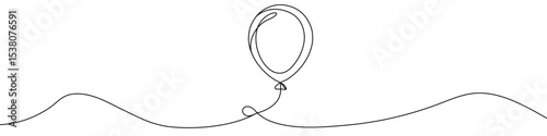 Black balloon in single line art style. Editable minimalist balloon drawing on white background. Vector illustration.