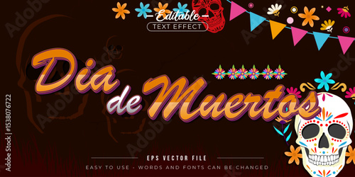 Dia de muertos editable text effect with element.
