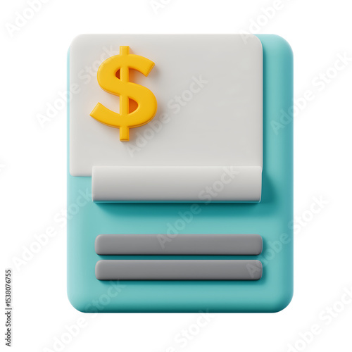 3 D Bill Icon Yellow Dollar Sign isolated on a transparent background