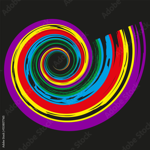 Colorful spiral lines. Dynamic abstract swirl. Rainbow color movement. Vector energetic art.