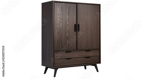 Stylish and Contemporary Wooden Wardrobe with Double Doors and Two Drawers, Perfect for Bedroom Storage and Organization