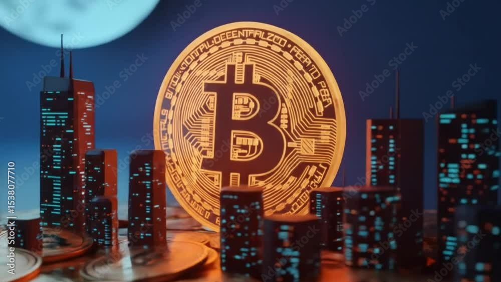 Bitcoin Cityscape Crypto Currency Digital Future Investment Growth