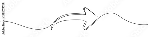 Black return arrow in one line art style. Arrow drawing with editable stroke on white background. Vector illustration.