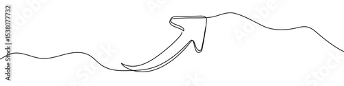 Black up arrow in one line art style. Arrow drawing with editable stroke on white background. Vector illustration.