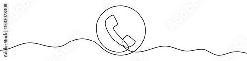 Black telephone receiver in one line art style. Telephone receiver drawing with editable stroke on white background. Vector illustration.