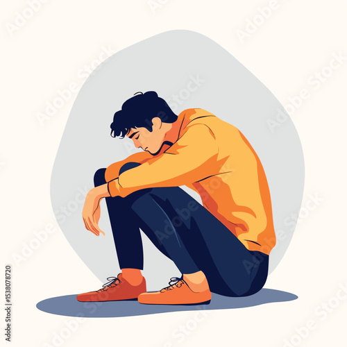 Sad man character in depression, addict people despair. Mental disorder and chaos in consciousness