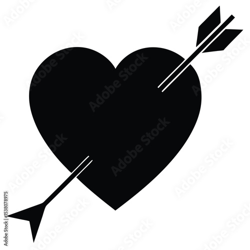 Black heart pierced by an arrow representing love romance passion and valentine's day concepts.