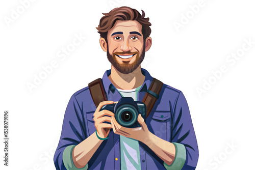 Photographer holding a camera with professional confidence, representing passion, creativity, modern photography gear, and visual storytelling expertise
