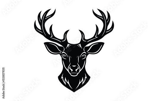 Deer head Silhouette Vector illustration, deer head mascot logo simple icon flat design.
