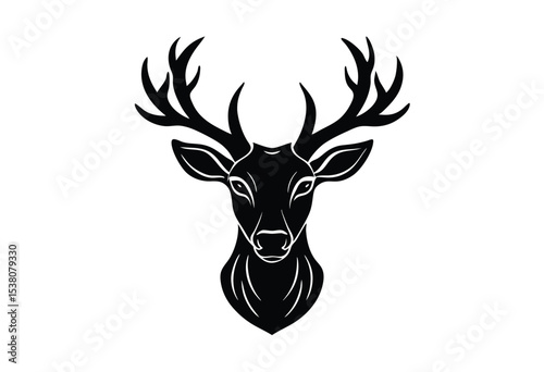 Deer head Silhouette Vector illustration, deer head mascot logo simple icon flat design.