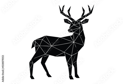 Low Poly Style Deer Silhouette Vector Illustration in Geometric Art