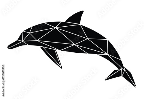 Geometric dolphin jumping silhouette in low poly style vector illustration on white background