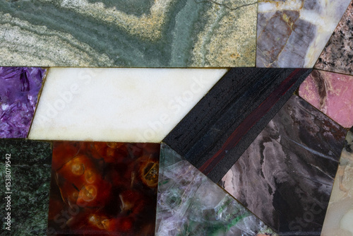 Konstfotografi Collection of natural stones such as larimar, hematite, dolomite, skarn, jasper,