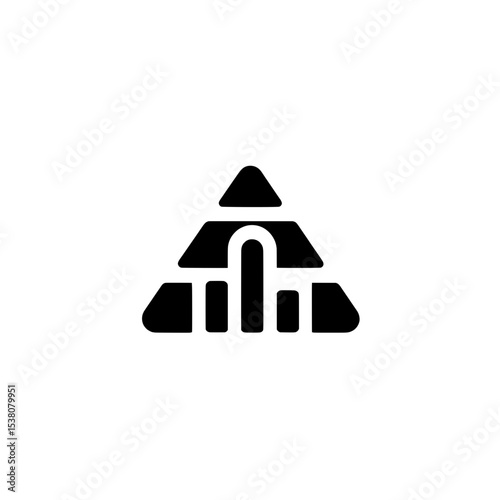 Abstract icon of a pyramid-shaped bar graph with segmented layers, illustrating data distribution, hierarchy, and performance metrics.