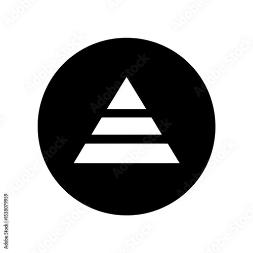 Minimal icon of a three-layered pyramid diagram in a circular frame, representing hierarchy, organization, and business structure visualization.