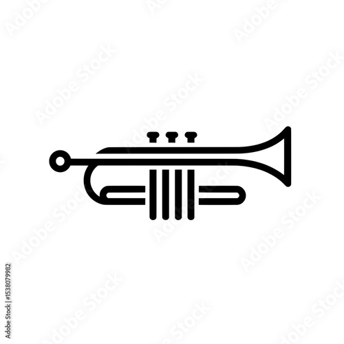 Minimalist trumpet icon with clean lines, symbolizing classical music, jazz, and musical performance.