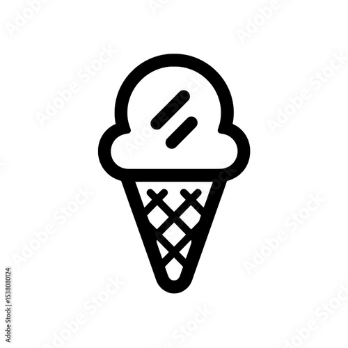 Simple icon of an ice cream cone with a rounded scoop and waffle base, ideal for dessert themes.