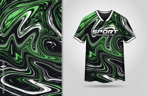 Black sport jersey design green white liquify background