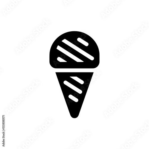 Vector icon of a striped scoop of ice cream atop a cone, representing sweet treats and summer desserts.