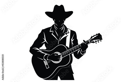 Guitarist cowboy silhouette vector illustration simple icon flat design perfect for music